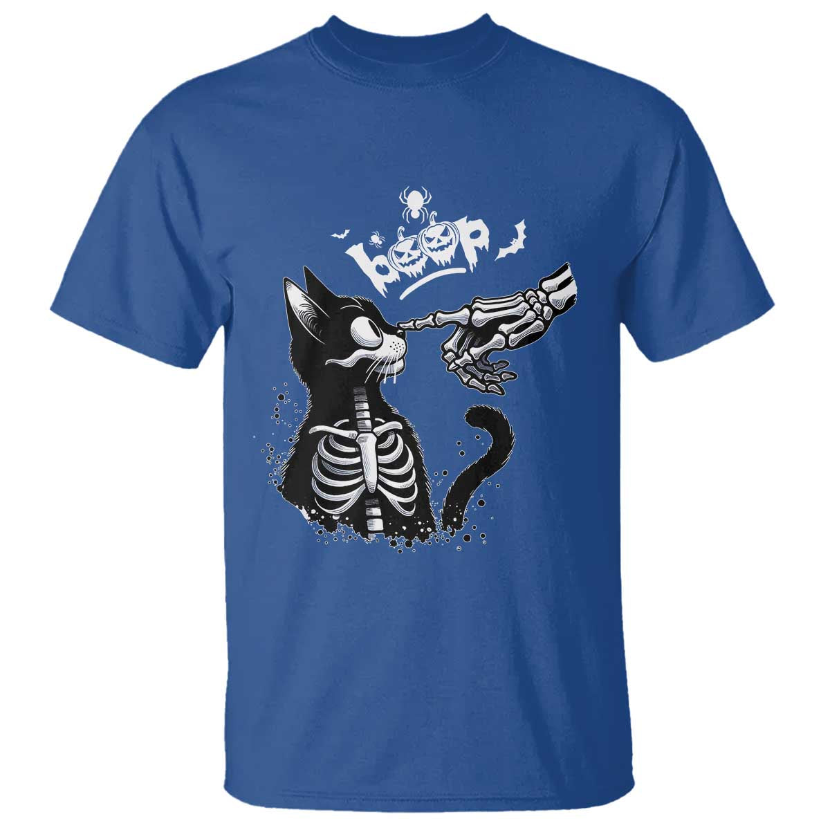 Black Cat Halloween T Shirt Skeleton Hand Boop - Wonder Print Shop