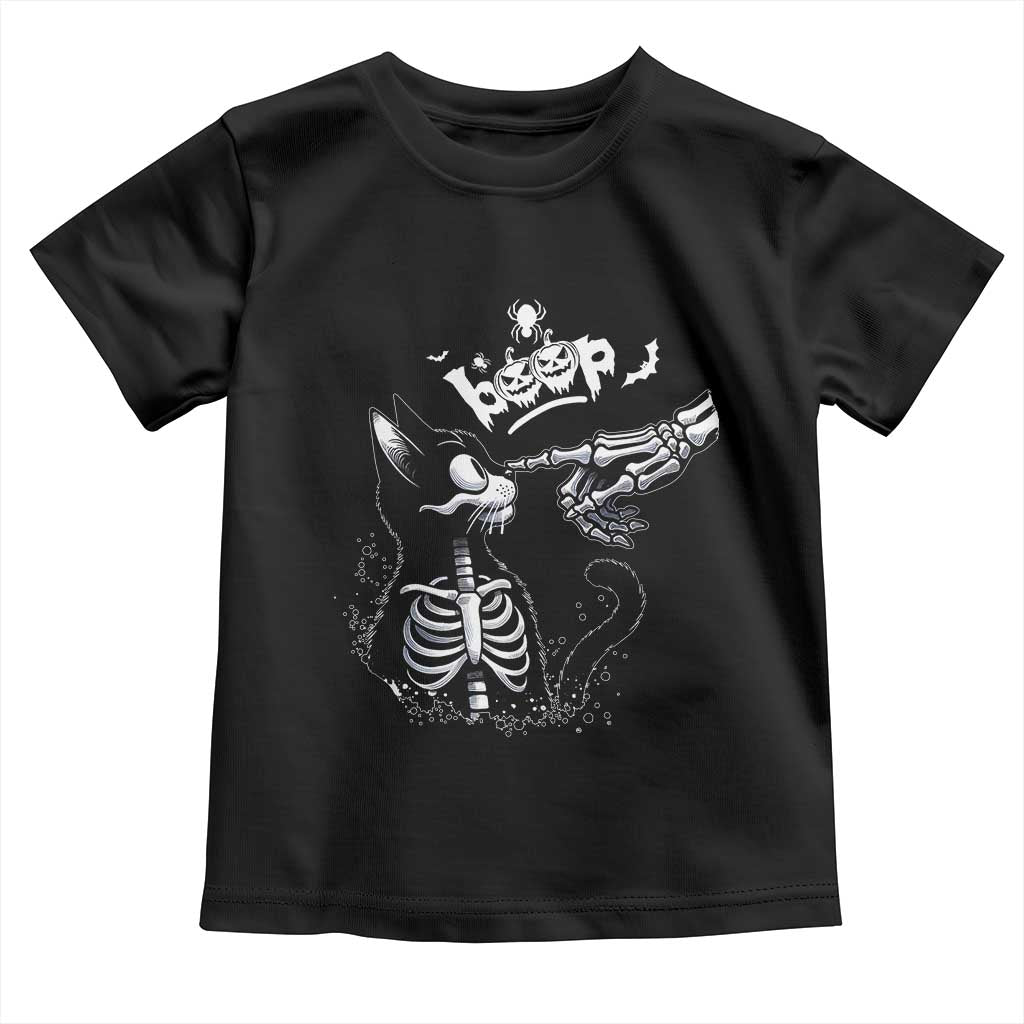 Black Cat Halloween Toddler T Shirt Skeleton Hand Boop - Wonder Print Shop