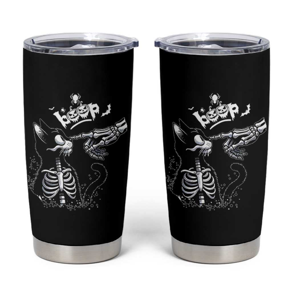 Black Cat Halloween Tumbler Cup Skeleton Hand Boop - Wonder Print Shop