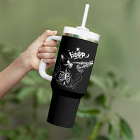 Black Cat Halloween Tumbler With Handle Skeleton Hand Boop - Wonder Print Shop
