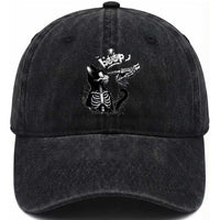 Black Cat Halloween Washed Cotton Baseball Cap Skeleton Hand Boop