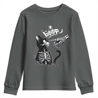 Black Cat Halloween Youth Sweatshirt Skeleton Hand Boop - Wonder Print Shop