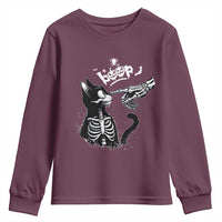 Black Cat Halloween Youth Sweatshirt Skeleton Hand Boop - Wonder Print Shop
