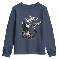 Black Cat Halloween Youth Sweatshirt Skeleton Hand Boop - Wonder Print Shop
