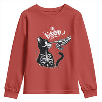 Black Cat Halloween Youth Sweatshirt Skeleton Hand Boop - Wonder Print Shop