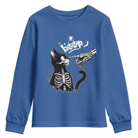 Black Cat Halloween Youth Sweatshirt Skeleton Hand Boop - Wonder Print Shop