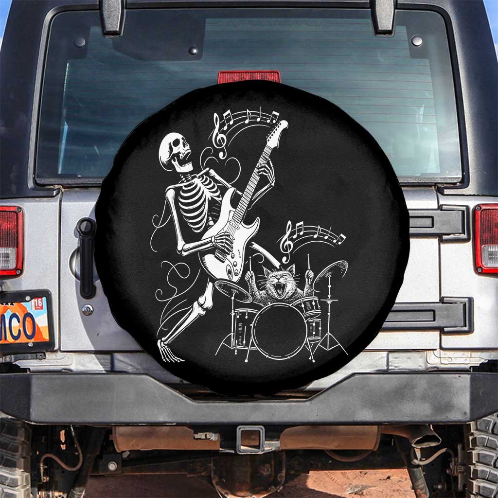 Rock Skeleton Cat Playing Guitar Spare Tire Cover Funny Halloween Kitty Music Lovers - Wonder Print Shop