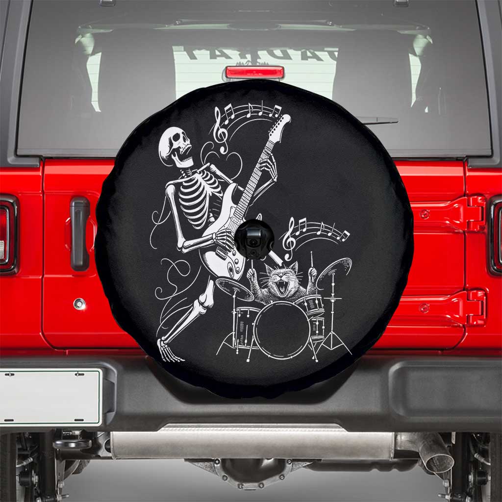 Rock Skeleton Cat Playing Guitar Spare Tire Cover Funny Halloween Kitty Music Lovers - Wonder Print Shop