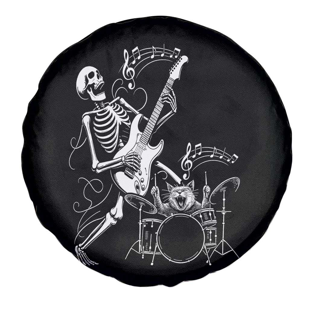 Rock Skeleton Cat Playing Guitar Spare Tire Cover Funny Halloween Kitty Music Lovers - Wonder Print Shop