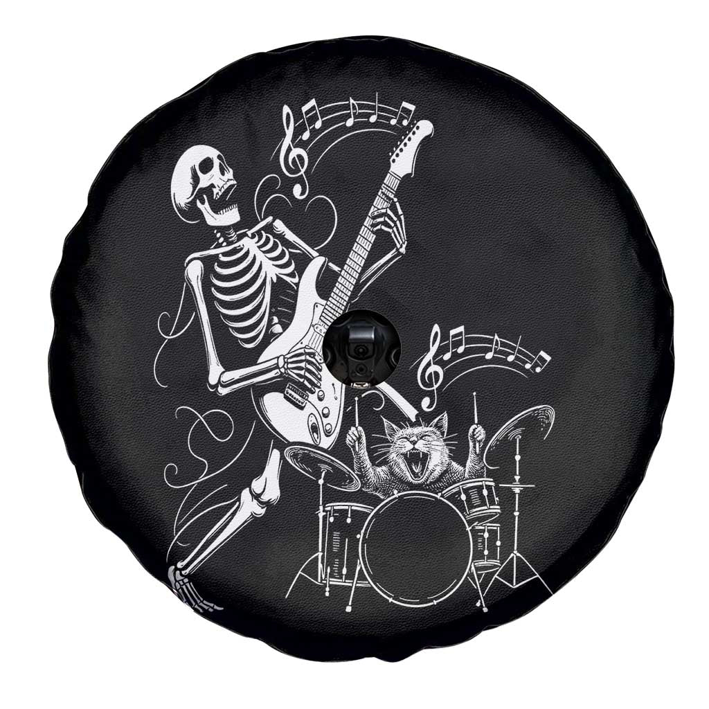 Rock Skeleton Cat Playing Guitar Spare Tire Cover Funny Halloween Kitty Music Lovers - Wonder Print Shop