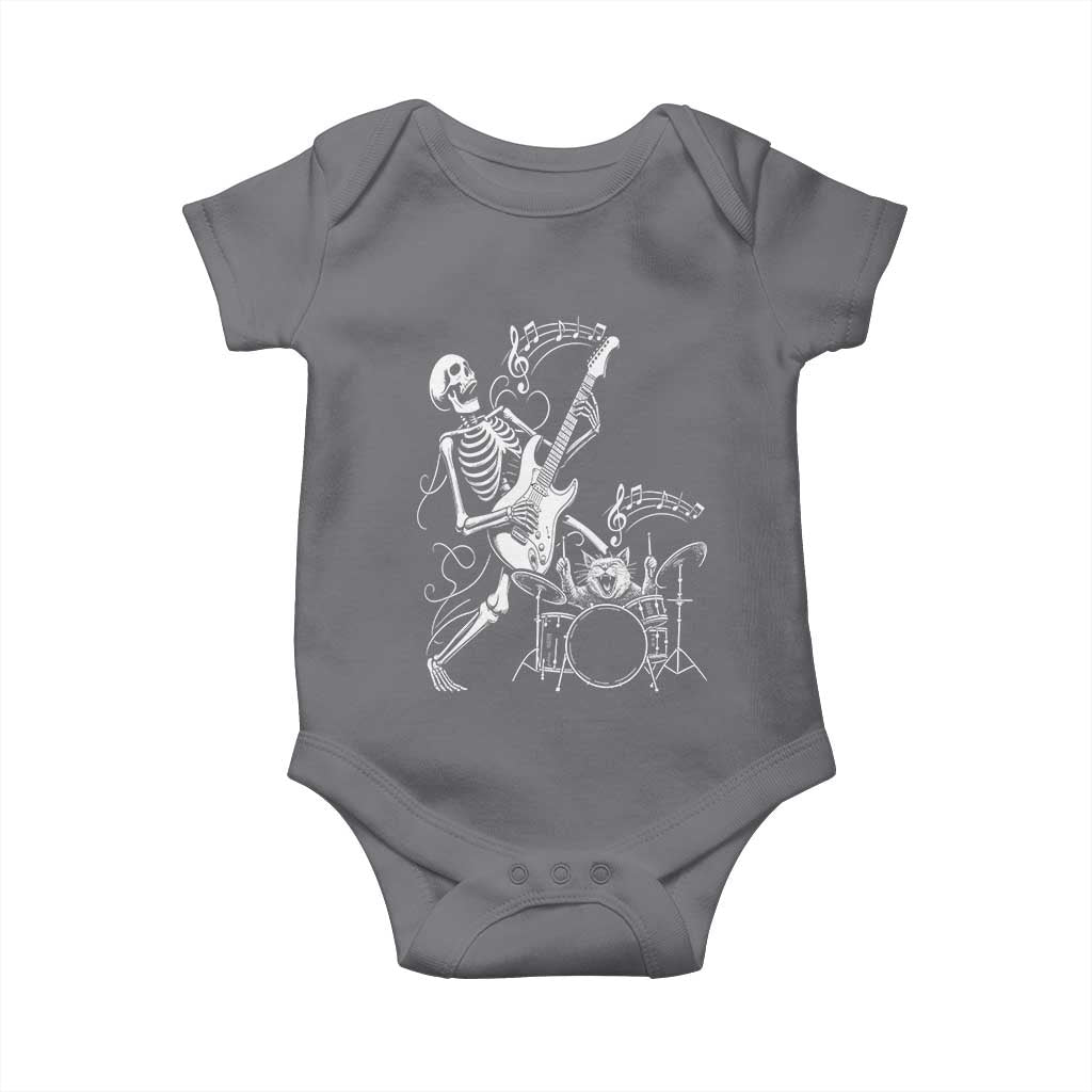 Rock Skeleton Cat Playing Guitar Baby Onesie Funny Halloween Kitty Music Lovers - Wonder Print Shop