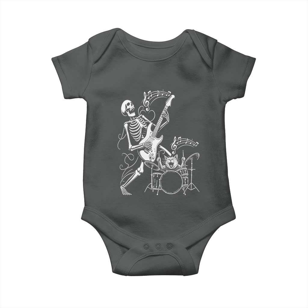 Rock Skeleton Cat Playing Guitar Baby Onesie Funny Halloween Kitty Music Lovers - Wonder Print Shop