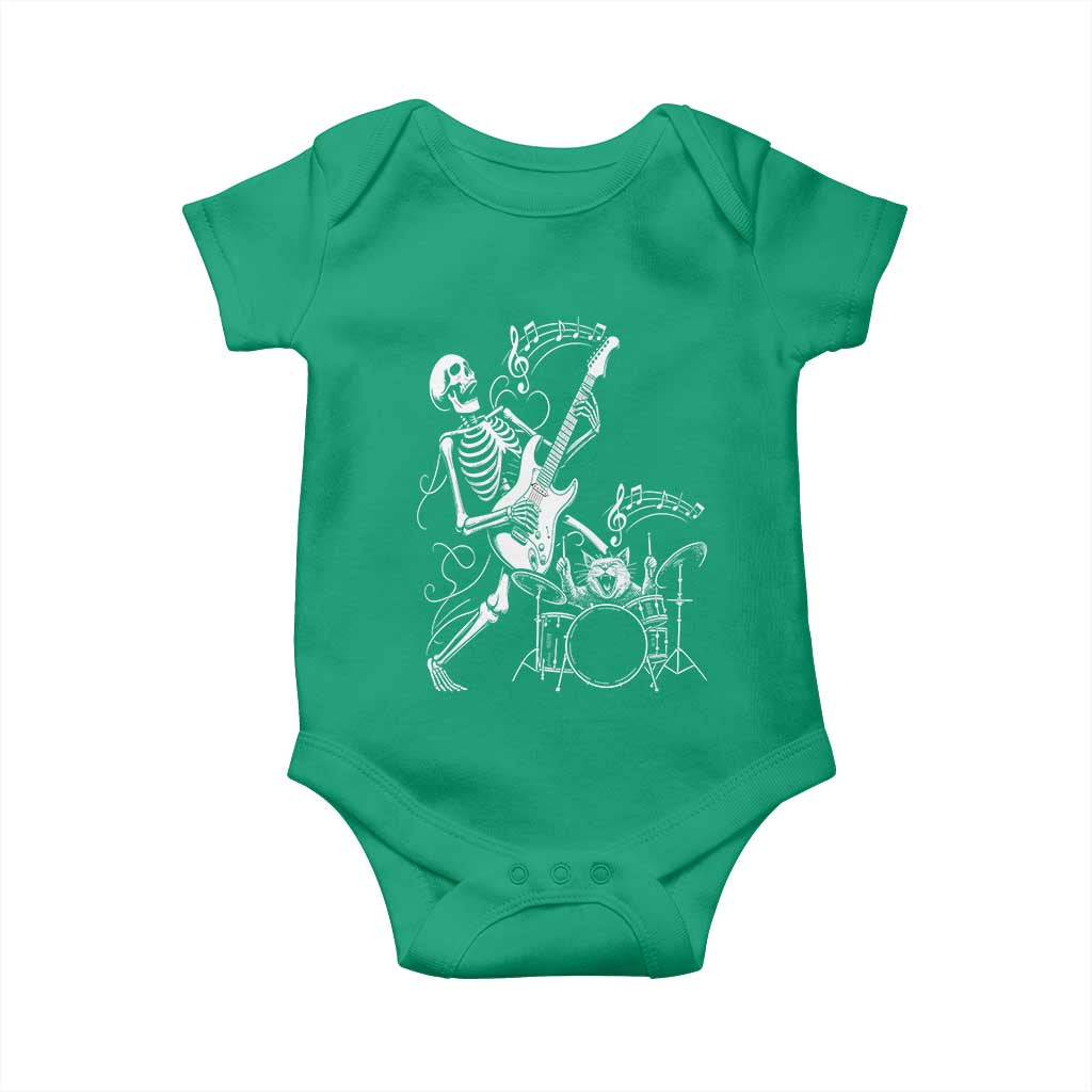 Rock Skeleton Cat Playing Guitar Baby Onesie Funny Halloween Kitty Music Lovers - Wonder Print Shop