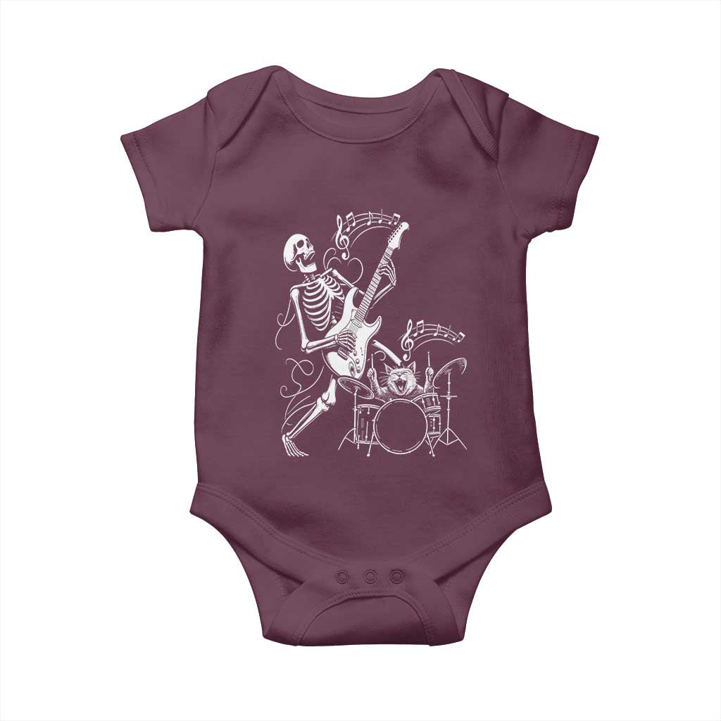 Rock Skeleton Cat Playing Guitar Baby Onesie Funny Halloween Kitty Music Lovers - Wonder Print Shop