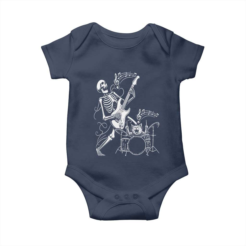 Rock Skeleton Cat Playing Guitar Baby Onesie Funny Halloween Kitty Music Lovers - Wonder Print Shop
