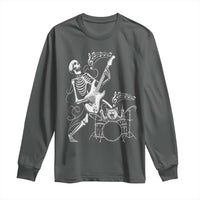 Rock Skeleton Cat Playing Guitar Long Sleeve Shirt Funny Halloween Kitty Music Lovers - Wonder Print Shop
