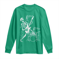 Rock Skeleton Cat Playing Guitar Long Sleeve Shirt Funny Halloween Kitty Music Lovers - Wonder Print Shop