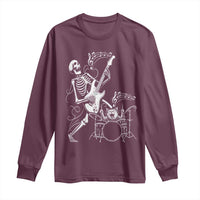 Rock Skeleton Cat Playing Guitar Long Sleeve Shirt Funny Halloween Kitty Music Lovers - Wonder Print Shop