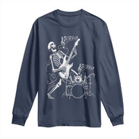 Rock Skeleton Cat Playing Guitar Long Sleeve Shirt Funny Halloween Kitty Music Lovers - Wonder Print Shop
