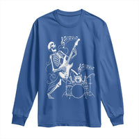 Rock Skeleton Cat Playing Guitar Long Sleeve Shirt Funny Halloween Kitty Music Lovers - Wonder Print Shop