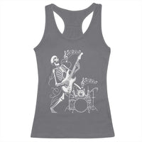 Rock Skeleton Cat Playing Guitar Racerback Tank Top Funny Halloween Kitty Music Lovers - Wonder Print Shop