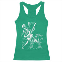 Rock Skeleton Cat Playing Guitar Racerback Tank Top Funny Halloween Kitty Music Lovers - Wonder Print Shop