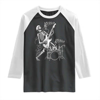 Rock Skeleton Cat Playing Guitar Raglan Shirt Funny Halloween Kitty Music Lovers - Wonder Print Shop