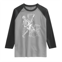 Rock Skeleton Cat Playing Guitar Raglan Shirt Funny Halloween Kitty Music Lovers - Wonder Print Shop