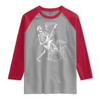 Rock Skeleton Cat Playing Guitar Raglan Shirt Funny Halloween Kitty Music Lovers - Wonder Print Shop