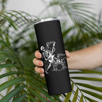 Rock Skeleton Cat Playing Guitar Skinny Tumbler Funny Halloween Kitty Music Lovers