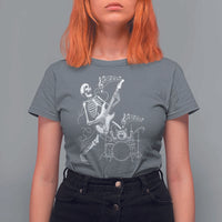 Rock Skeleton Cat Playing Guitar T Shirt For Women Funny Halloween Kitty Music Lovers - Wonder Print Shop