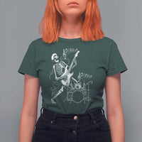 Rock Skeleton Cat Playing Guitar T Shirt For Women Funny Halloween Kitty Music Lovers - Wonder Print Shop