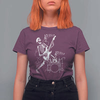 Rock Skeleton Cat Playing Guitar T Shirt For Women Funny Halloween Kitty Music Lovers - Wonder Print Shop