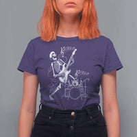 Rock Skeleton Cat Playing Guitar T Shirt For Women Funny Halloween Kitty Music Lovers - Wonder Print Shop