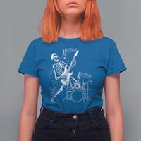 Rock Skeleton Cat Playing Guitar T Shirt For Women Funny Halloween Kitty Music Lovers - Wonder Print Shop