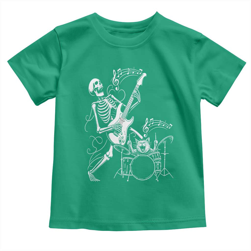 Rock Skeleton Cat Playing Guitar Toddler T Shirt Funny Halloween Kitty Music Lovers - Wonder Print Shop