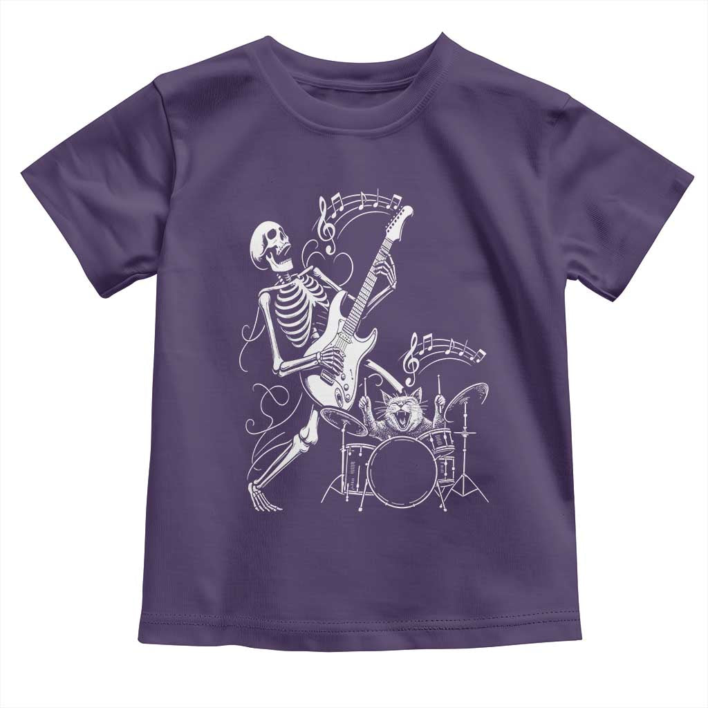 Rock Skeleton Cat Playing Guitar Toddler T Shirt Funny Halloween Kitty Music Lovers - Wonder Print Shop