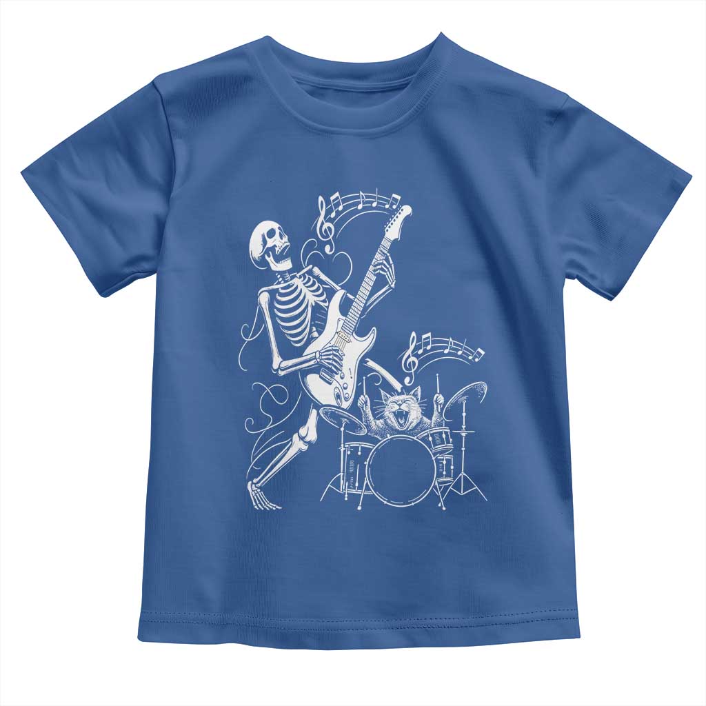 Rock Skeleton Cat Playing Guitar Toddler T Shirt Funny Halloween Kitty Music Lovers - Wonder Print Shop