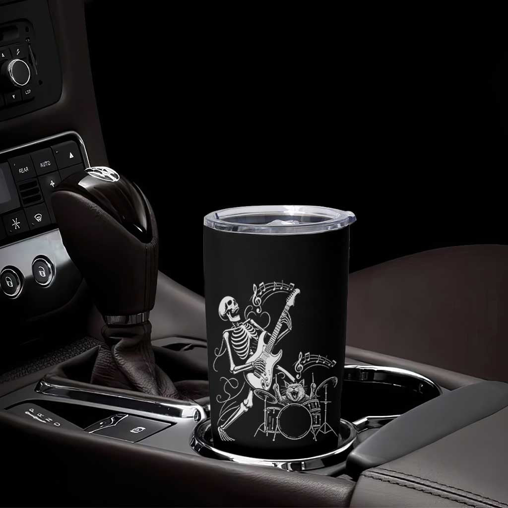 Rock Skeleton Cat Playing Guitar Tumbler Cup Funny Halloween Kitty Music Lovers