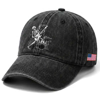 Rock Skeleton Cat Playing Guitar Washed Cotton Baseball Cap Funny Halloween Kitty Music Lovers