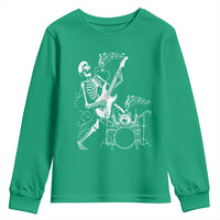 Rock Skeleton Cat Playing Guitar Youth Sweatshirt Funny Halloween Kitty Music Lovers - Wonder Print Shop