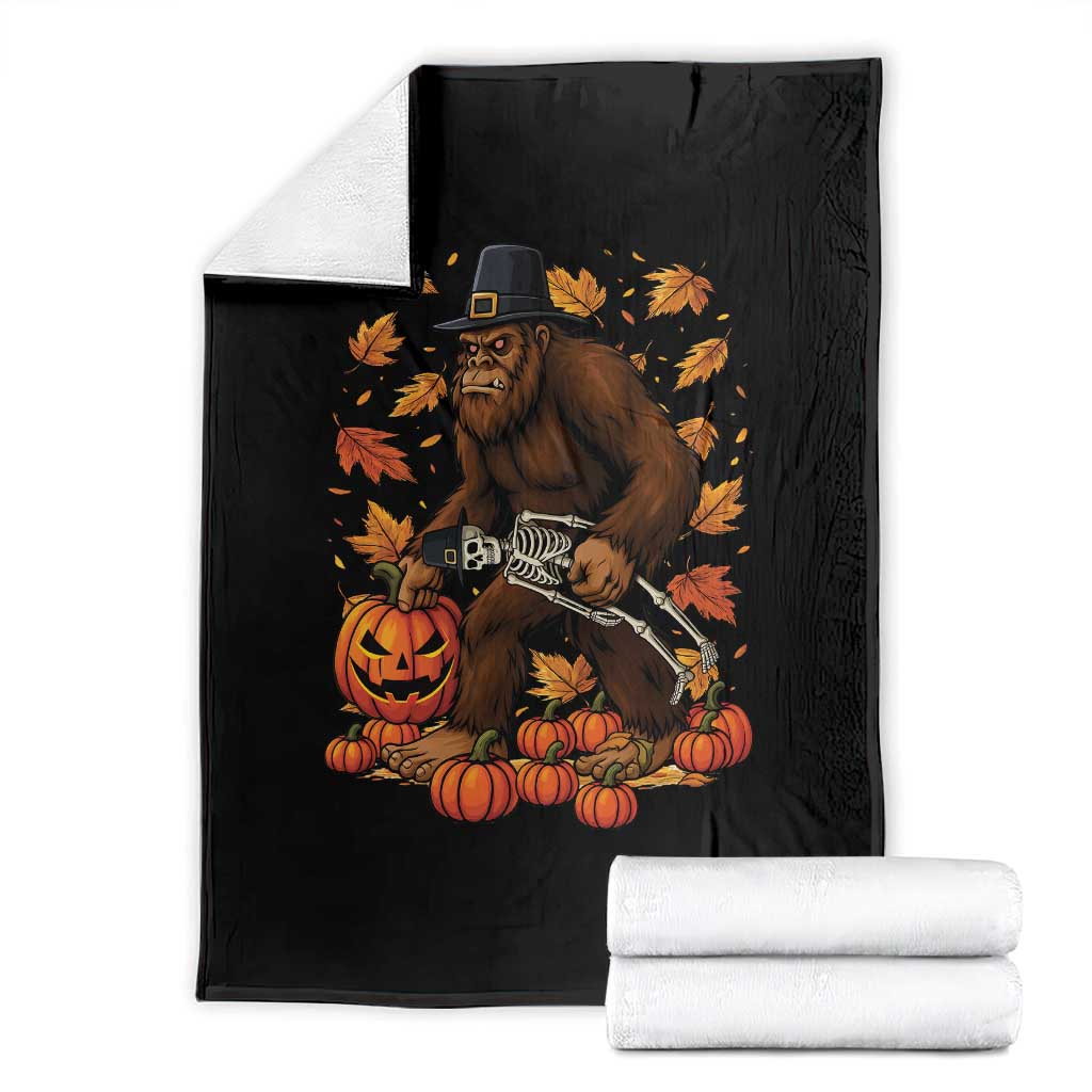 Funny Bigfoot Skeleton Throw Blanket Thanksgiving Day Sasquatch Pilgrim - Wonder Print Shop