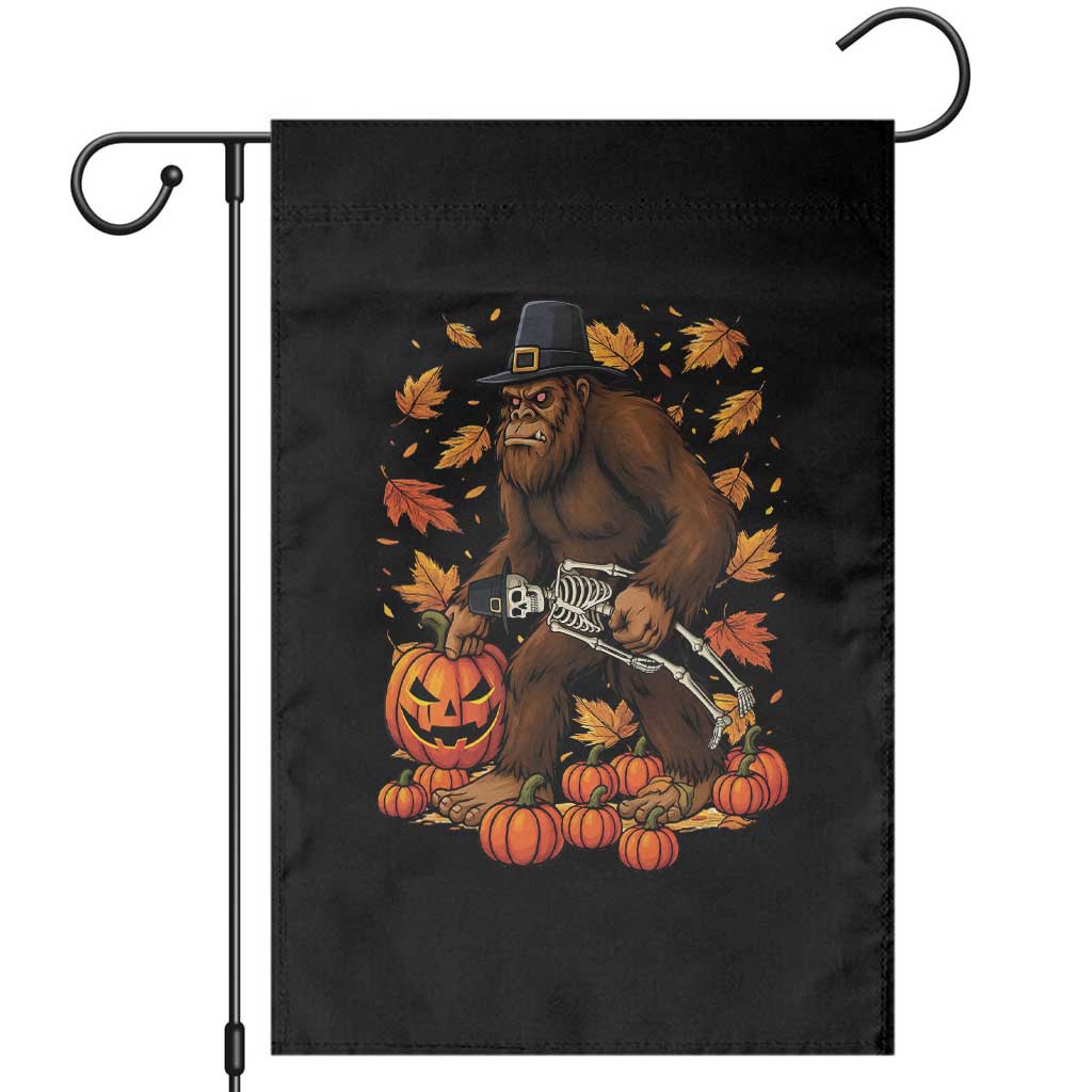 Funny Bigfoot Skeleton Garden Flag Thanksgiving Day Sasquatch Pilgrim - Wonder Print Shop
