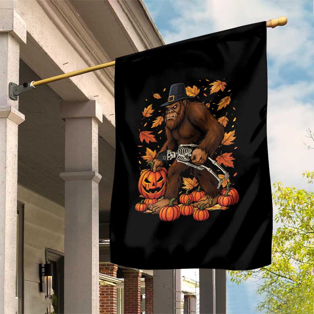 Funny Bigfoot Skeleton Garden Flag Thanksgiving Day Sasquatch Pilgrim - Wonder Print Shop