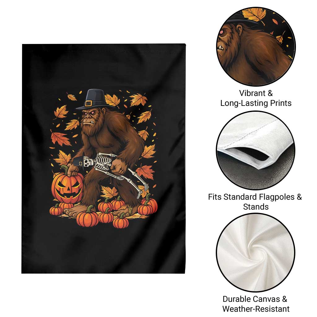 Funny Bigfoot Skeleton Garden Flag Thanksgiving Day Sasquatch Pilgrim - Wonder Print Shop