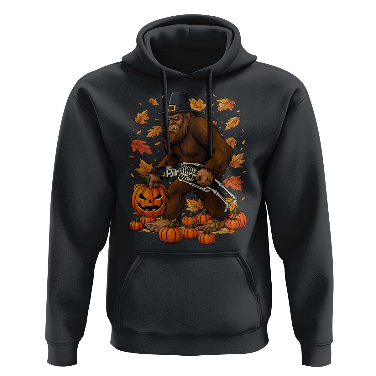 Funny Bigfoot Skeleton Hoodie Thanksgiving Day Sasquatch Pilgrim - Wonder Print Shop