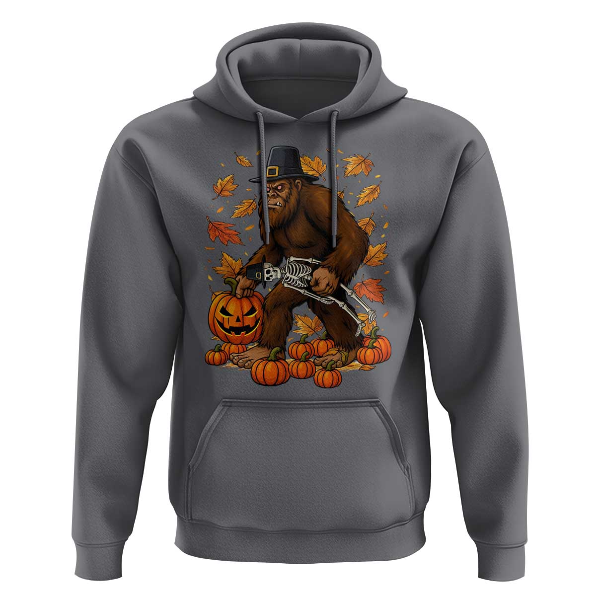 Funny Bigfoot Skeleton Hoodie Thanksgiving Day Sasquatch Pilgrim - Wonder Print Shop
