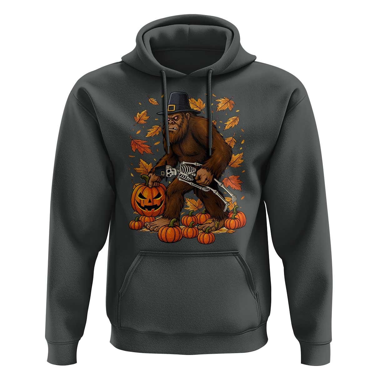 Funny Bigfoot Skeleton Hoodie Thanksgiving Day Sasquatch Pilgrim - Wonder Print Shop