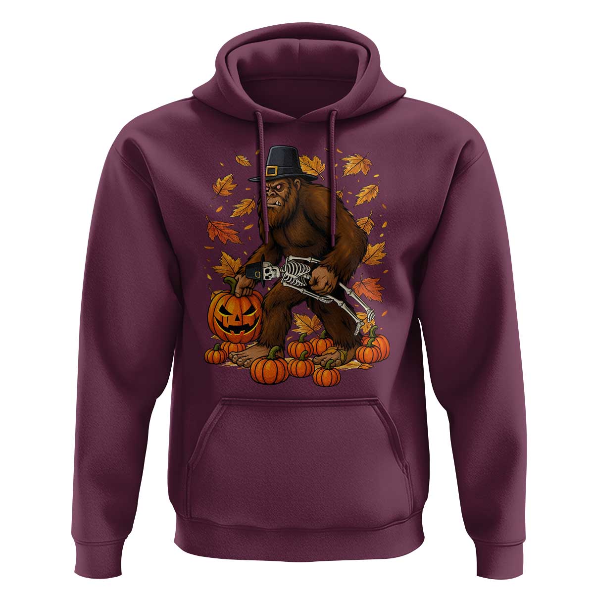 Funny Bigfoot Skeleton Hoodie Thanksgiving Day Sasquatch Pilgrim - Wonder Print Shop