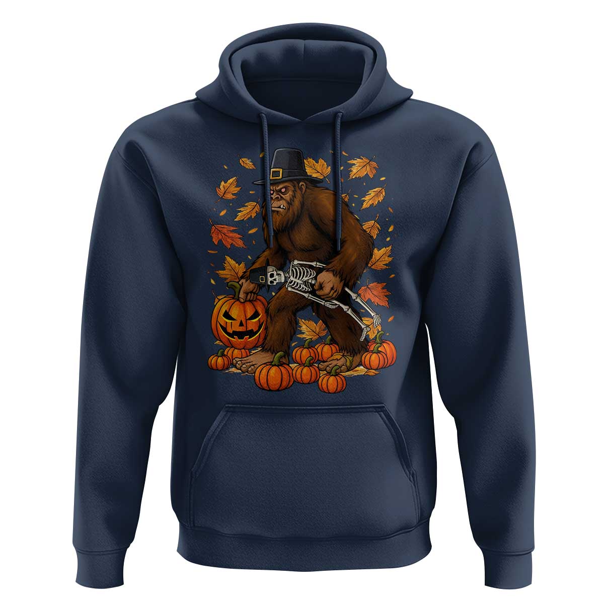Funny Bigfoot Skeleton Hoodie Thanksgiving Day Sasquatch Pilgrim - Wonder Print Shop